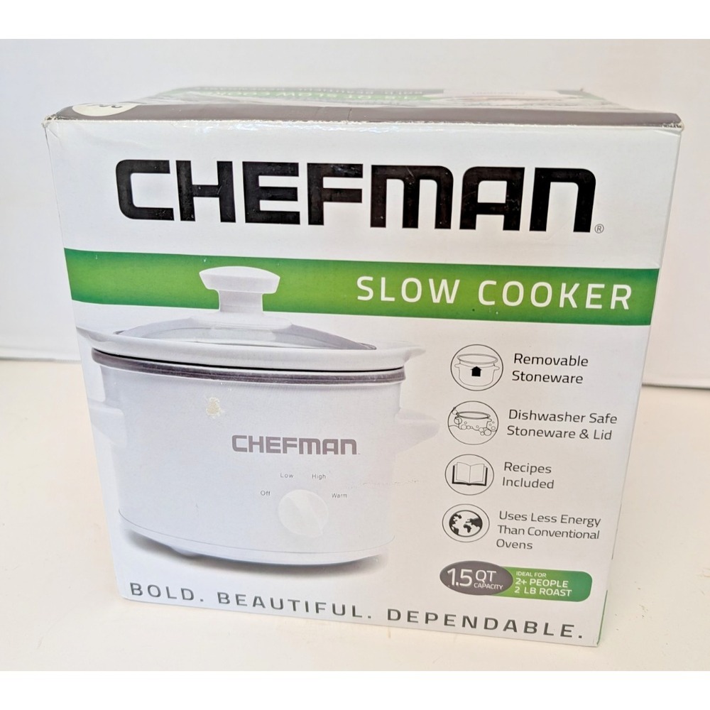 Chefman Slow Cooker White Compact Personal 1.5 Quart Stoneware 3 heat settings